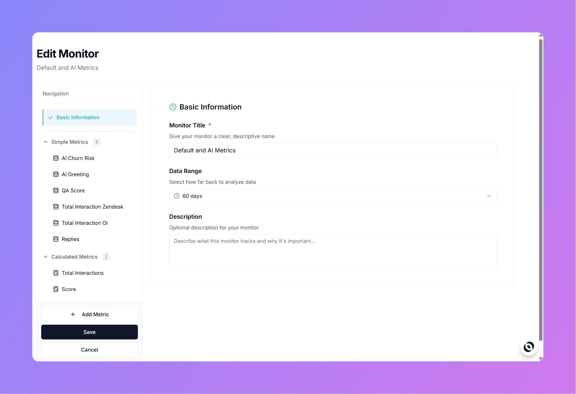 Oversai Observability Platform - Monitor status dashboard displaying multiple configured monitors with their current status, threshold indicators, and operational health overview.