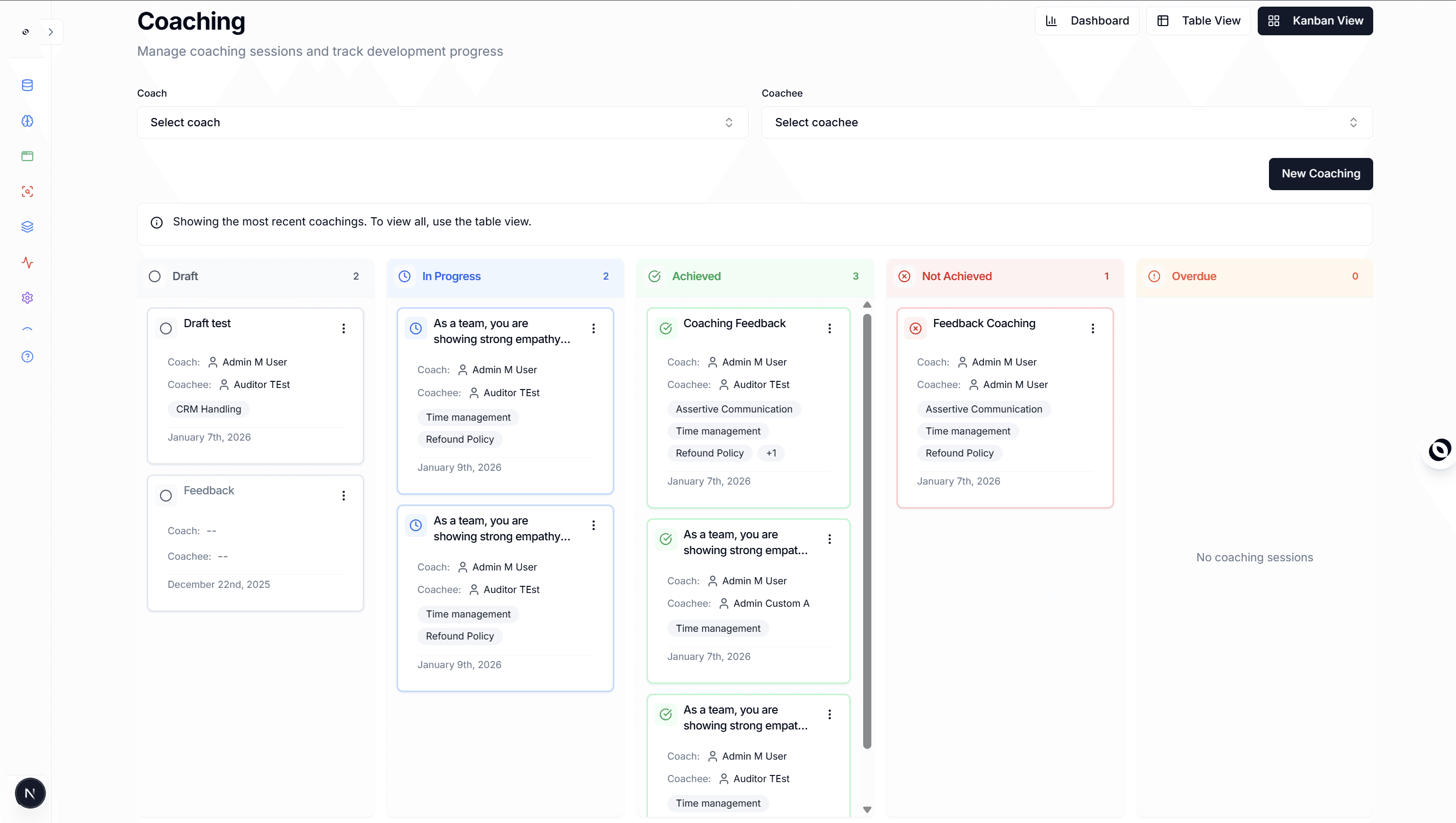 Oversai Coaching Kanban Board - Visual workflow management